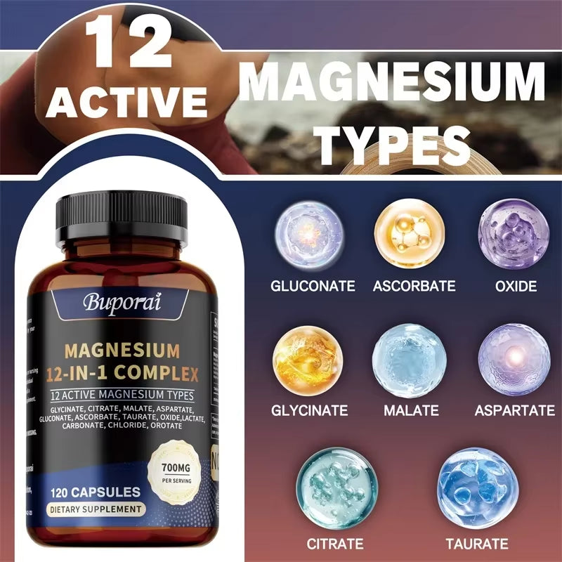 Magnesium Complex Capsules - Bone & Heart Health Supplement, Glycine, Citrate, Malate, Aspartate, Gluconate, Ascorbate, Taurine