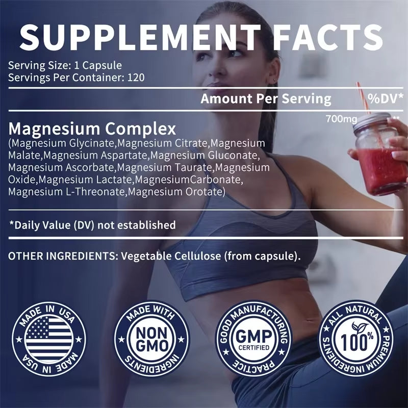 Magnesium Complex Capsules - Bone & Heart Health Supplement, Glycine, Citrate, Malate, Aspartate, Gluconate, Ascorbate, Taurine